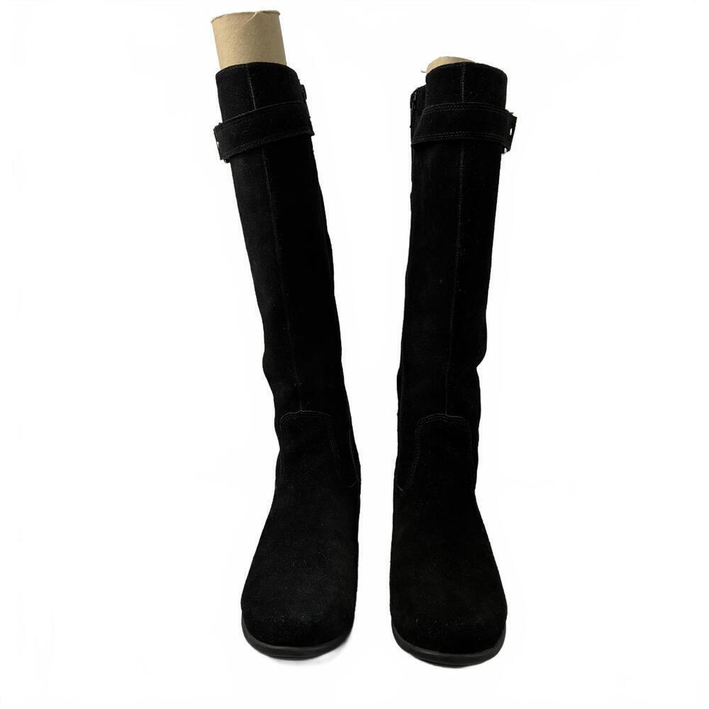 Laura Landsdale Black Suede Women's Knee-High Boots Wedge Heel 7M - Picture 3 of 9